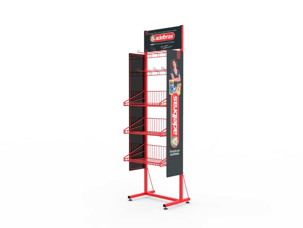 Display de Chão para exposição estratégica de produtos fabricada pela Promometal e melhor aproveitamento do espaço da loja do cliente.